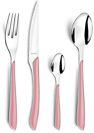AMEFA - Ménagère 24 couverts de table pour 6 personnes - Eclat Pastel - Acier inoxydable 18/0, Finition Brillante - Rose