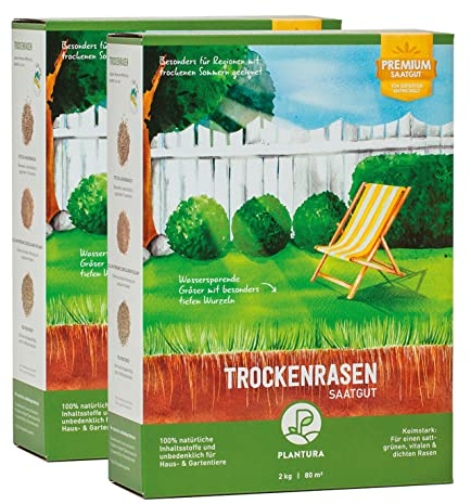 Plantura Trockenrasen, 4 kg, wassersparende Rasensamen für trockene Regionen, Premium-Saatgut