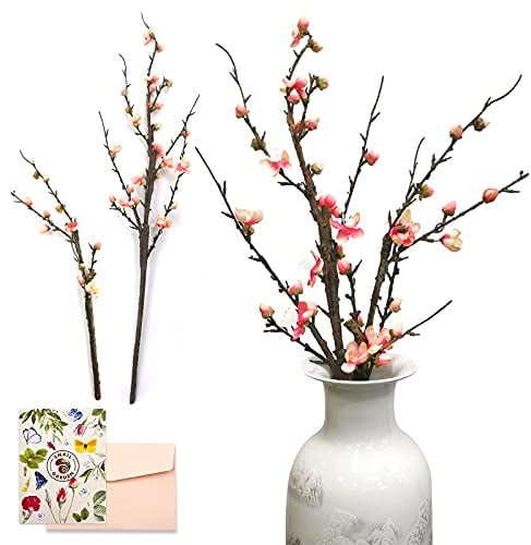 SNAIL GARDEN Confezione da 2 fiori artificiali di prugna, finti rami di prugno a stelo lungo, con 13 teste di prugna piena fioritura e 23 boccioli di fiori di seta per la decorazione della casa e