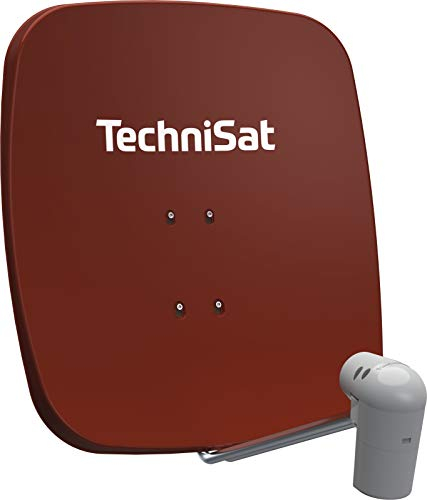 TechniSat SATMAN 65 PLUS – Satellitenschüssel für 2 Teilnehmer (65 cm Sat Spiegel mit Masthalterung und UNYSAT-Twin-LNB im Wetterschutz-Gehäuse) rot