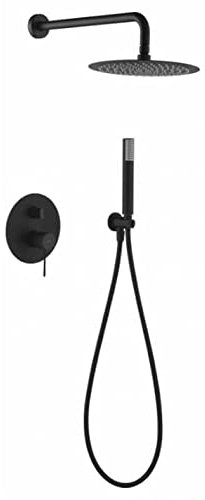 Conjunto de ducha empotrado negro mate con rociador redondo de laton Line Imex GPD038/NG