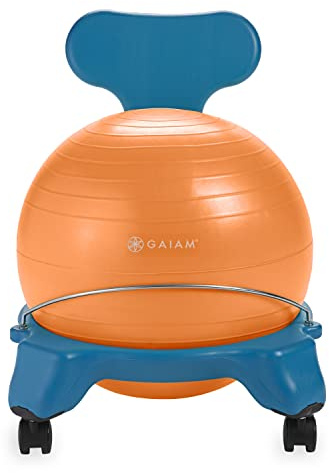 Gaiam Kids Balance Ball Chair - Classic Children's Stability Ball Chair, Alternative School Classroom Flexible Desk Seating for Active Students, Orange/Blue