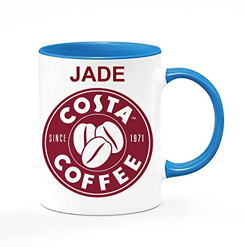 Giftme Personalised with Any Name Costa Unique Inside Coloured Ceramic Mug Coffee Tea Mug. (Blue Inside Coloured and Handle)