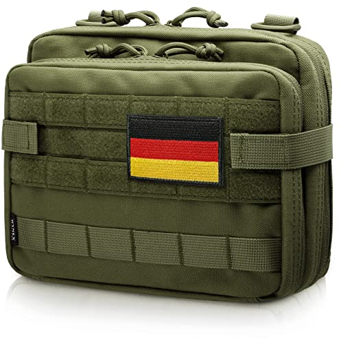 WYNEX Tactical Large Admin Pouch im Double Layer Design, Molle EDC EMT Utility Pouch mit Map Sleeve Modulare Tool Pouch Große Kapazität Flag Patch inklusive
