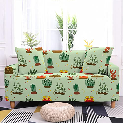ZAHHYG Sofabezug Ecksofa Hellgrüner Kaktus Sofaüberwurf Sofa Überzug Stretchy Couchbezug Sofa Bezug Ecksofa Überwurf Sofabezüge Antirutsch Sofahusse Jacquard Sofaüberzug 4 Places (235cm-300cm)