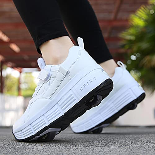 qmj Schuhe Mit Rollen Rollschuhe Kinder 2-in-1 Mehrzweckschuhe Outdoor Sportschuhe Skateboard Schuhe Jungen Mädchen,White-EU39
