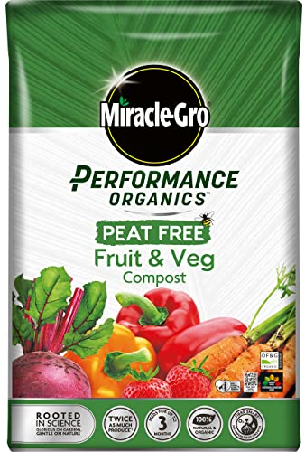 Miracle-Gro 121060 Performance Organics Fruit and Veg PEAT FREE Compost, 40L, White
