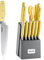 hecef 14 PCS Knife Set with Sharpener - Space-Saving Knife Block, Crafted from High Carbon Stainless Steel with a Comfortable Triple Riveted Handle (Yellow)