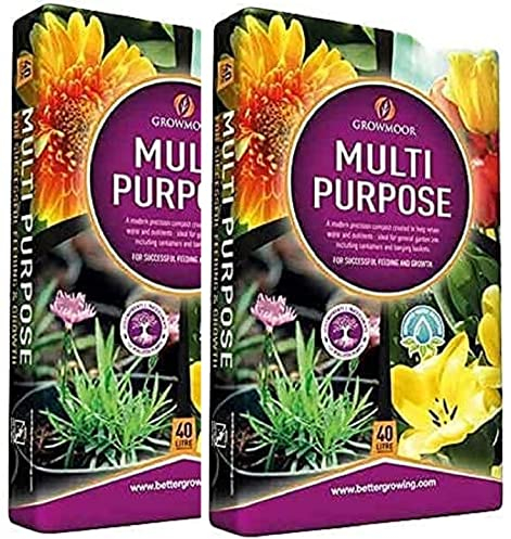 Multi-Purpose Growmoor Compost Soil Contains Nutrients for Plants - Nutrient Rich Compost Mix for Potting, Growing Garden, Plant Beds, Hanging BasketsOutdoor, Indoor Seed Plants (2, 40L)