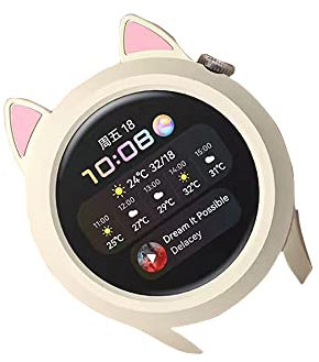 Micnos Funda Compatible con Huawei Watch GT 3 42 mm Silicona Cover, Bonita Forma de Oreja de Gato Ultra Delgada Protección Total para Funda Protectora-Amarillo Claro
