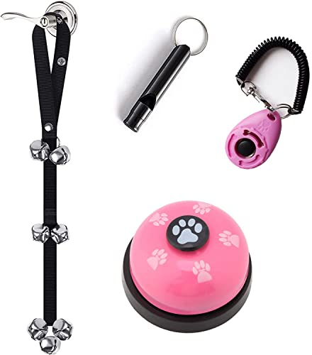 Kelivi Dog Bell for Puppy Potty Training, 4 Pack Dog Bells Toilet Training, Adjustable Length Dog Doorbell with Dog Training Clicker & Dog Whistle-Dog Training Bell Puppy and Cat Communication Device