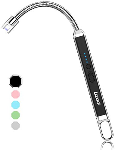 2 PCS Long Lighter, Candle Lighters Electric Lighter, Rechargeable Arc with LED Display, Lighters for Candle Aromatherapy Camping BBQ Gas Stoves-Deep Black