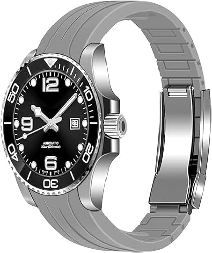 YISIWERA 20mm 22mm Kautschuk Uhrenarmband gebogene Enden Handwerkskunst Silikon Uhrenarmbänder Armband solide hochglanzpoliert gebürstet Doppelschloss mechanische Schnalle für Männer Frauen