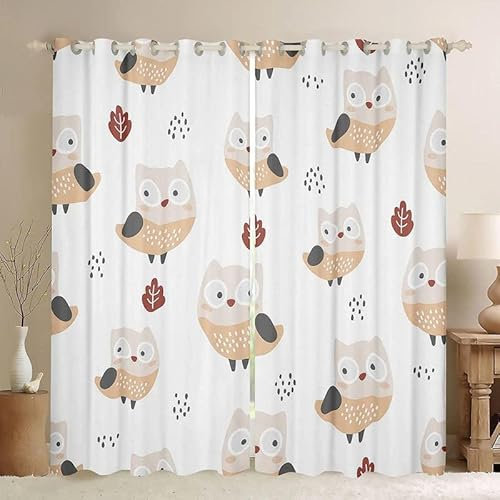 loyaltyer Gardinen Gelbe Eule Vorhang 3D Weicher Blickdichte Vorhänge Thermovorhang Kälteschutz Schlaufenschal 2er Set mit Ösen für Schlafzimmer Wohnzimmer Kinderzimmer, 245x140 cm(HxB)