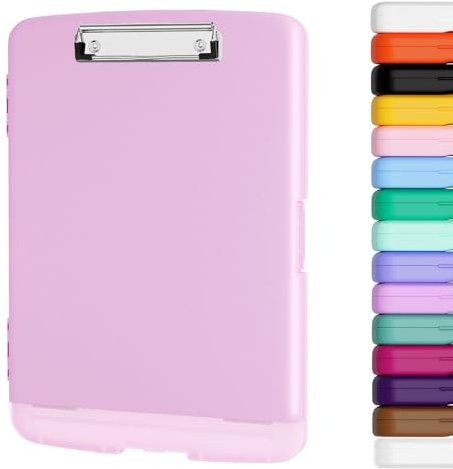 Piasoenc Porte-bloc avec rangement, porte-stylo et classeur légal A4, en plastique résistant, à ouverture latérale, clip à profil bas, pour infirmières, enseignants, juristes, Rose foncé