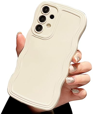 Ownest Kompatibel mit Samsung Galaxy A13 4G Hülle Cute Curly Simple Welle Rahmen Aesthetic Design Solid Farbe Men Girls TPU Silikon Slim Phone Case Handyhülle - Beige