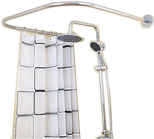 Barra de cortina de ducha de acero inoxidable en forma de U, barra de esquina redonda, soporte para baño, balcón