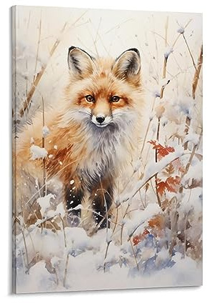 FOCCAR Rustikaler Fuchs-Wandkunstdrucke, Vintage-Stil, Tierbilder auf Leinwand, Poster, Wanddekoration für Schlafzimmer, Heimdekorationen