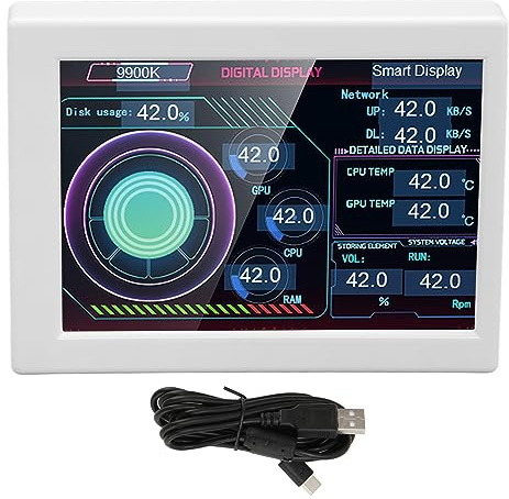Vikye 3,5-Zoll-IPS-Display, Stufenlos Dimmbarer Computer-Temperaturmonitor für Desktop, Zweiter mit CPU-Temperatur und -Frequenz, Netzwerkgeschwindigkeit (White)