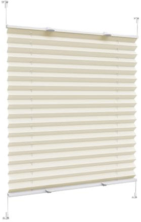 Plissee Haftfix, ohne Bohren, 100 x 190 cm Sonnen-Sicht, und Sichtschutz, Klemmfix Plisseerollo ohne Bohren inkl. Plissee Klebeplatte 4 Stück, für Fenster & Balkontür, Creme Farben