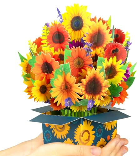 CNLITIHEKA Pop Up Sunflower Bouquet Card Get Well Soon Cards 3D Pop Up Birthday Card Thinking of You Greeting Card for Christmas Congratulations Gifts Includes Envelop.