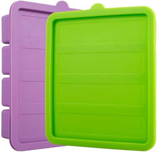 Lot de 2 moules à beurre en silicone non stick avec couvercle - 4 cavités - 8 cuillères à soupe - Beurre à beurre pour brownies - Beurre fait maison - Beurre d'ail aux herbes - 18 x 15 x 3 cm