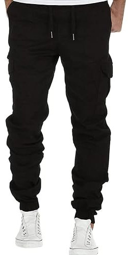 Männer Gerade Bein Fitnesshose Mittlerer Taille Langes Sportlich Lässig Outdoorhose Herren Outdoor Jogging Stretch Sporthose Straight Leg Einfarbig Herrenhose Täglich Jogginghose Lang (Black, XXXL)