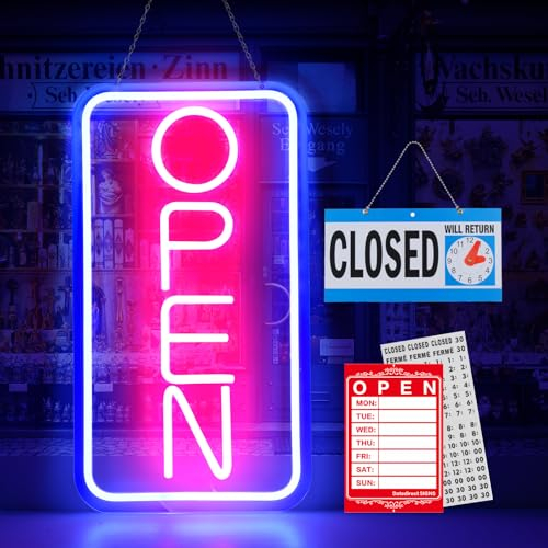Rdutuok Open Panneau Néon 42 x 22 cm LED Néon Ouvert Pour Entreprise Affichage électrique Alimenté par USB églable et Lumineux Avec Panneau Horaire Ouvert/Fermé Pour Magasins