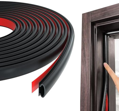 Striscia di guarnizione per finestra, 6 m, a forma di D, in gomma nera, adesiva, resistente alle intemperie e insonorizzante, per spazi da 2,5 a 6 mm, adatta per finestre, porte, armadi, roulotte in