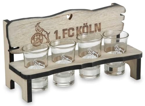 1. FC Köln Schnapsbank mit 4 Schnapsgläsern Shot Glas