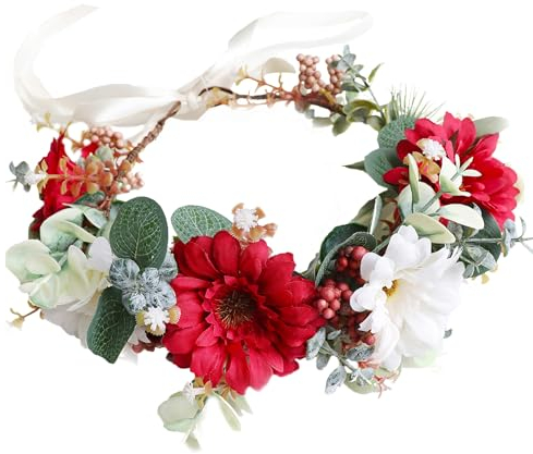 Brikuinr Blumenkranz, Blumenkranz, Blumenkranz, Braut, Blumenkranz, Haarkranz, Blumenkranz, Boho, mit Band, Hochzeit, Party, Festival