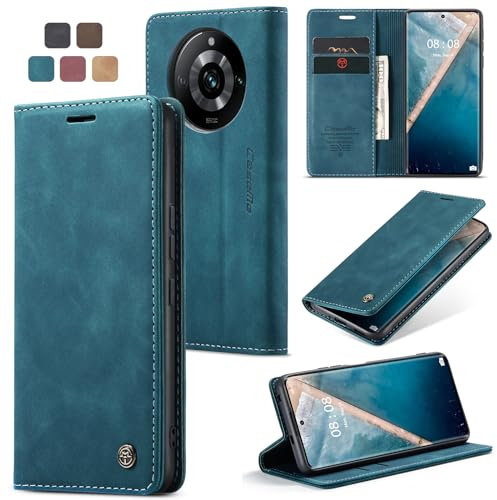 Cracedily Funda para Realme 11 Pro/Realme 11 Pro Plus 5G Case, Carcasa Protectora Antigolpes Case, Soporte Plegable, Ranura para Tarjeta, Cover Cuero PU Carcasa Realme 11 Pro 5G, Azul-Verde