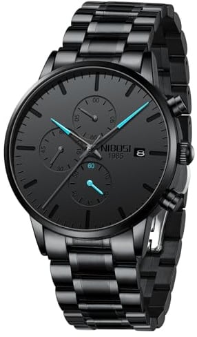 NIBOSI Herrenuhren Analog Chronograph Minimalist Schwarzes mit Datum | Wasserdicht Edelstahl Armband, Business Quarzuhr Militär Casual Uhren für Männer