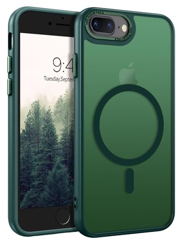 GUAGUA Magnetisch Hülle für iPhone 8 Plus, iPhone 7 Plus [Kompatibel mit MagSafe] Matt Handyhülle Stoßfest Durchscheinende Rückseite Dünn Schutzhülle Case für iPhone 8 Plus/7 Plus (5,5 Zoll) Grün