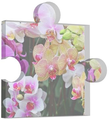 Orchideen Druck, Puzzle-Acryl-Dekorationen, Druck, Acryl-Plakette, Andenken für Damen, männlich, weiblich