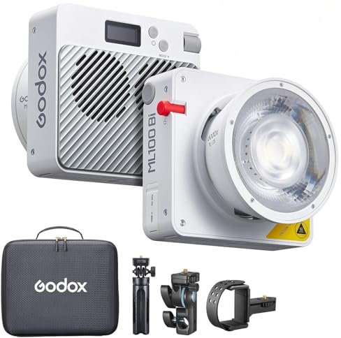 GODOX ML100Bi Kit1 Portable LED Video Light with MT01 Tripod & Stoage Bag,Bi-Color 2800-6500K COB Support DC/V-mount battery/USB-C Power Bank TLCI97 CRI98 Continuous Output Lighting for Videography