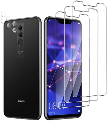 QZJinch 3+3 Piezas,Protector Pantalla para HUAWEI Mate 20 Lite,Bordes curvos 2.5D,Ultra Transparente,Antiarañazos, Antihuellas,Sin Burbujas, Dureza 9H