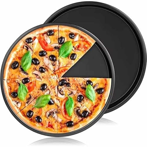 CHEFZOCO Bandeja Pizza Horno, Bandeja para Hornear Pizza, Soporte piza Antiadherente, Molde para Pizza, Acero al Carbono, Resiste Temperaturas De hasta 230°, Redonda, Base Lisa, Diámetro 35 cm