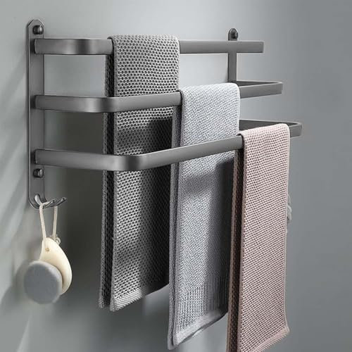 Porte-serviettes sans perçage - 80 cm - Gris - Porte-serviettes de salle de bain - Porte-serviettes mural - Porte-serviettes de cuisine - Sans perçage