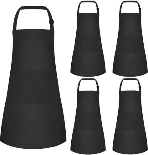 BOUBONI 5/10/20 Stück Kinder Schürze Verstellbare mit 2 Taschen für Jungen Mädchen Bastelschürze Kochschürze zum Zeichnen Malen Backen Kochen (5, Schwarz)