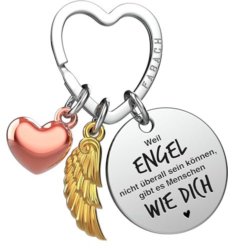 FABACH Beste Freundin Schlüsselanhänger Schutzengel Glücksbringer mit Herz und Gravur - Beste Freundin Geschenke Schlüsselanhänger Herz - Beste Freundinnen Geschenk Engel Glücksbringer