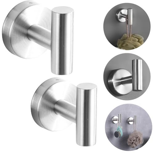 Boxonly Heavy Duty No-Drill Stainless Steel Suction Cup Coat Hook – Bathroom and Kitchen Towel Hooks, Brushed Silver – 2 Pcs, Strong Suction Hold, Up to 5kg Capacity, Modern Minimalist Design