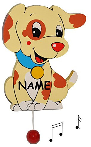 alles-meine.de GmbH Spieluhr aus massiven Holz - Hund incl. Name Wiegenlied - Guten Abend Gute Nacht - Musikspieluhr für Kinder mit Spielwerk - Wand/als Wandbild - Tier - M..