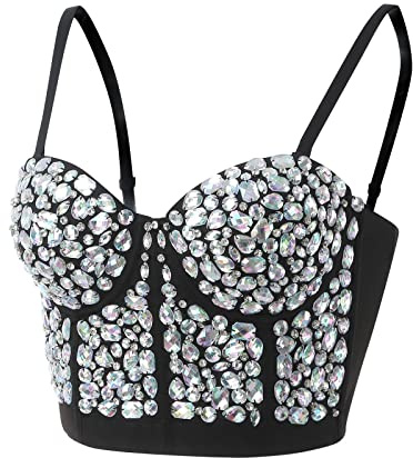 Pailletten Bustier Crop Top Damen Push-up BH Glitzer Korsett Top Pailletten Diamanten Korsagen Bustier Perlen Corsage Clubwear Dessous Tank Tops Glitzernde Korsett BH Party Rave Outfits
