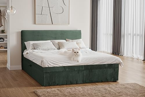 Kaiser Möbel - Bett 180x200 cm, Boxspringbett mit Bettkasten und Topper, Polsterbett für Schlafzimmer, Doppelbett mit Stauraum und Gepolstertes Kopfteil, Toppermatratze aus Viscoschaum - TRENTO - Grün
