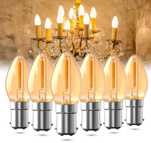 Luxvista 0.5W B15 Small Bayonet Candle Bulbs,C7 B15 LED Candle Bulb,2200K Amber Warm White Night Light Bulb,SBC Small Bayonet Cap Vintage LED Bulb for Ceiling Lights, Chandelier-6Pack