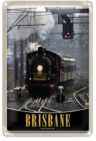 Blechschild | Brisbane | Dampflok | Australien | Retro-Stil | 30 cm x 40 cm