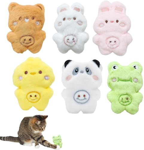 PangWuu 6-teiliges Plüschtiere-Set mit Hase, Bär, Küken, Frosch und Panda – weiche Stofftiere für Katzen, süße Kuscheltiere zum Spielen und Verschenken