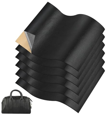 6 Pack Black Faux Leather Self-Adhesive Repair Patches (20×30cm) – Waterproof PVC Vinyl Sheets, Strong Adhesive for Couch, Car Seat, Bags, Sofa, DIY Upholstery Repairs