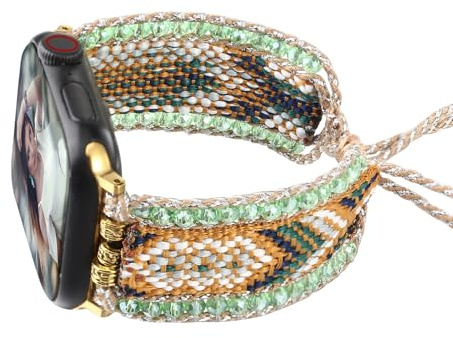 HARAVAL Boho Braided Band Compatible with Apple Watch Band 38mm 40mm 41mm Women, Woven Friendship Bracelet Handmade Beaded Adjustable Strap for iWatch Band SE 3 Ultra 2 3 Series 11 10 9 8 7 6 5 4 3 2